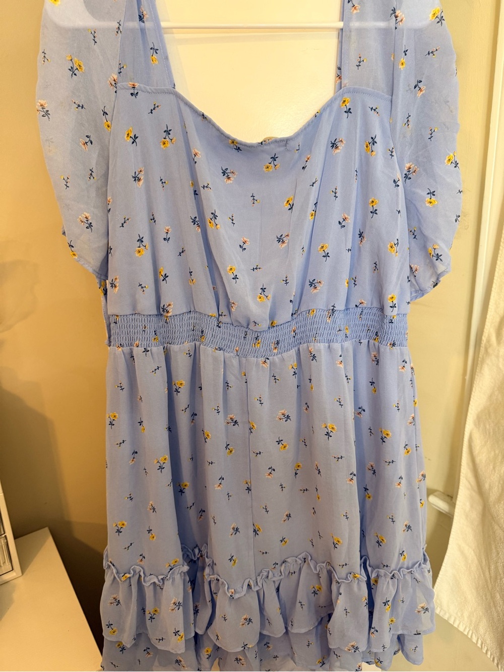 Light Blue Floral Smocked Waist Plus Size Dress - Picture 4 of 6